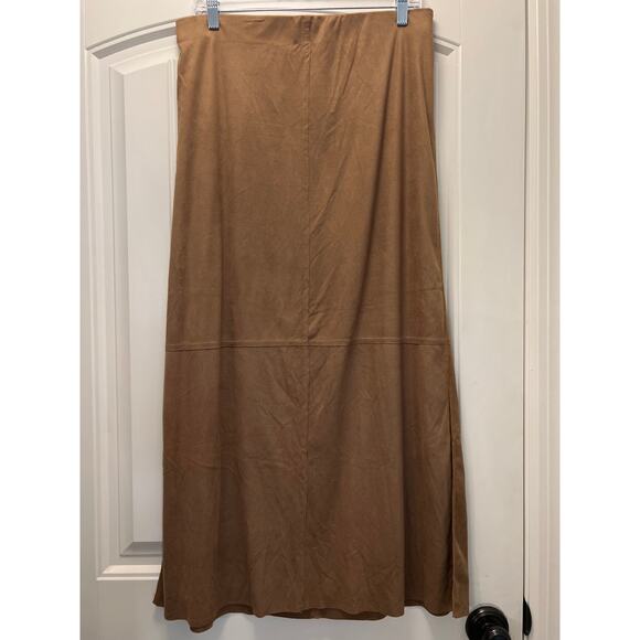 NWT Studio M Women’s Vicuna Faux Suede A-line Pull On Maxi Skirt Size M Brown - Picture 1 of 5
